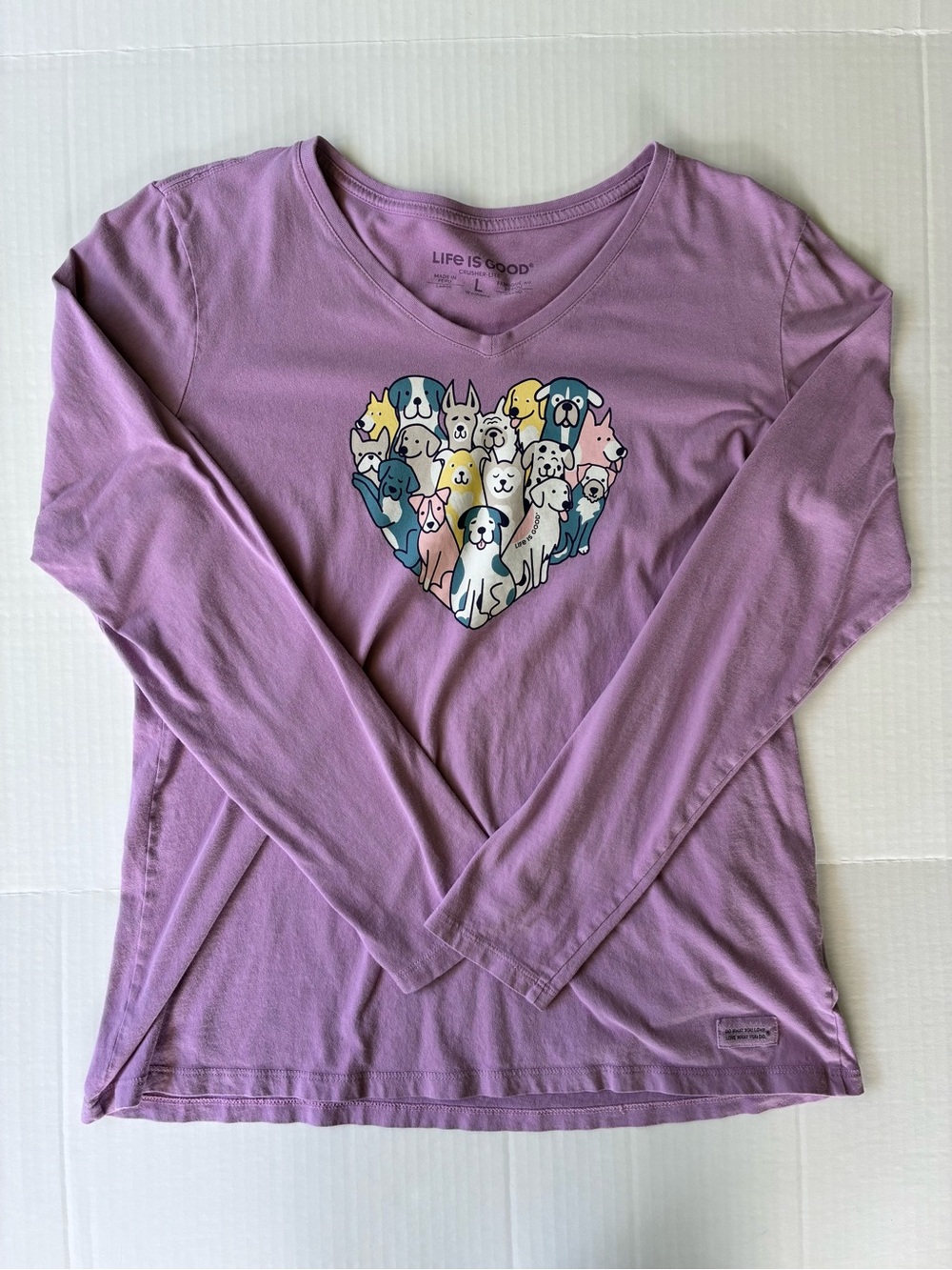 Life Is Good Crusher Lite Women’s Long Sleeve Shirt Size Large Purple Dog Lover
